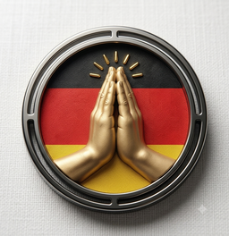Namaste German — praying hands with German flag sunburst